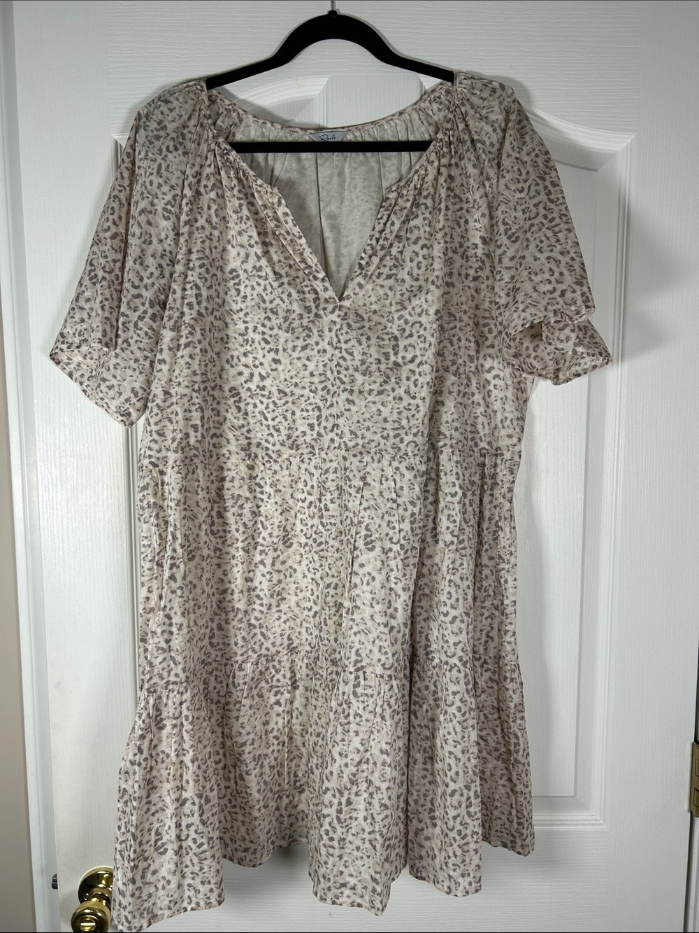 Rails Watercolor Cream Cheetah Lined Tiered Cotton Midi Dress   Size L